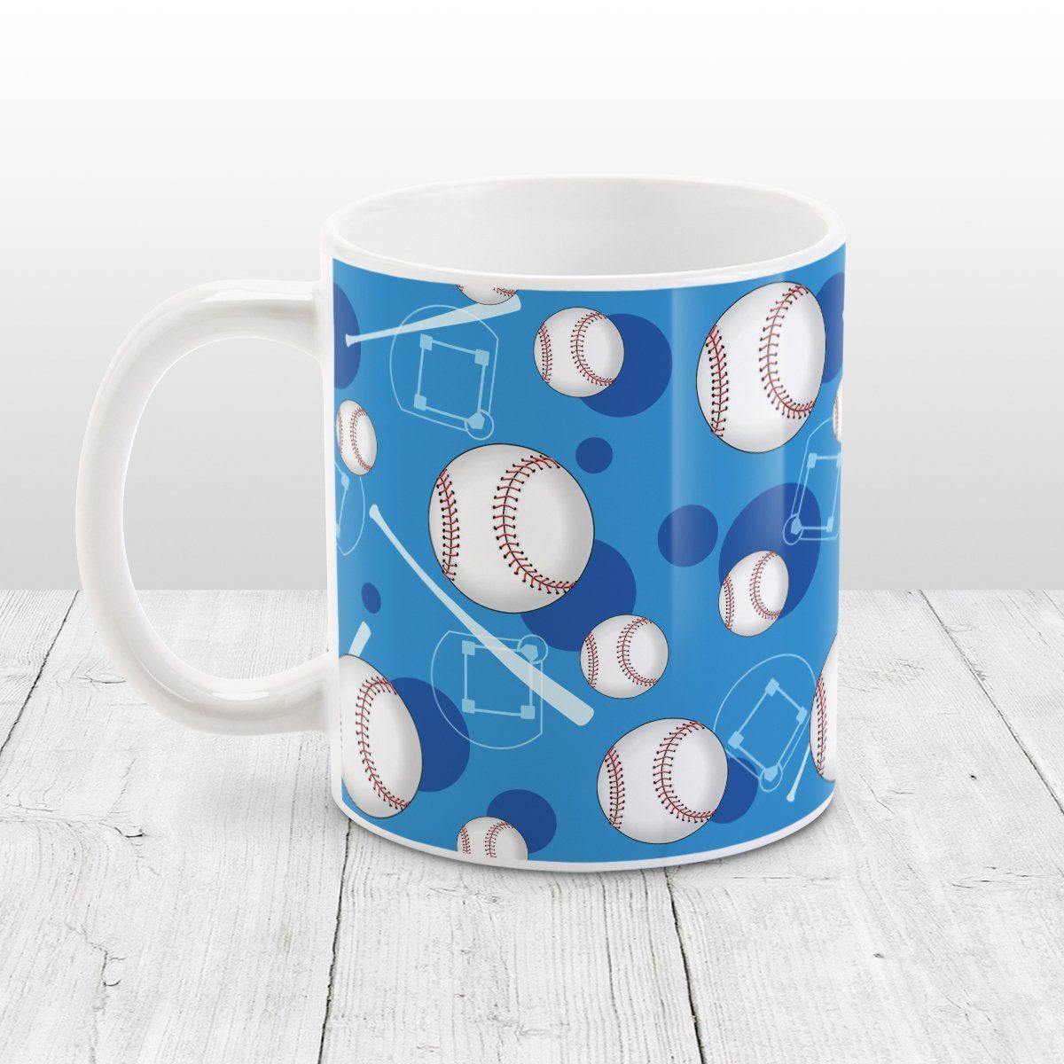 Baseball Themed Pattern Blue Mug at Amy's Coffee Mugs