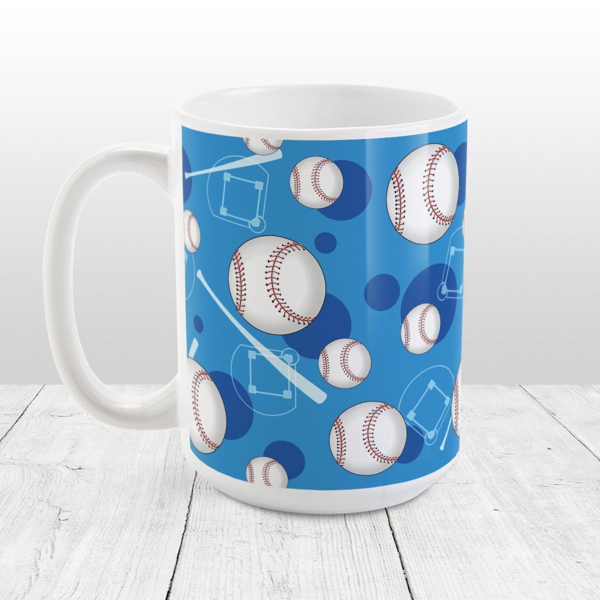 Baseball Themed Pattern Blue Mug at Amy's Coffee Mugs