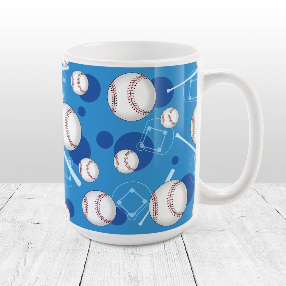 Baseball Themed Pattern - Blue Baseball Mug at Amy's Coffee Mugs