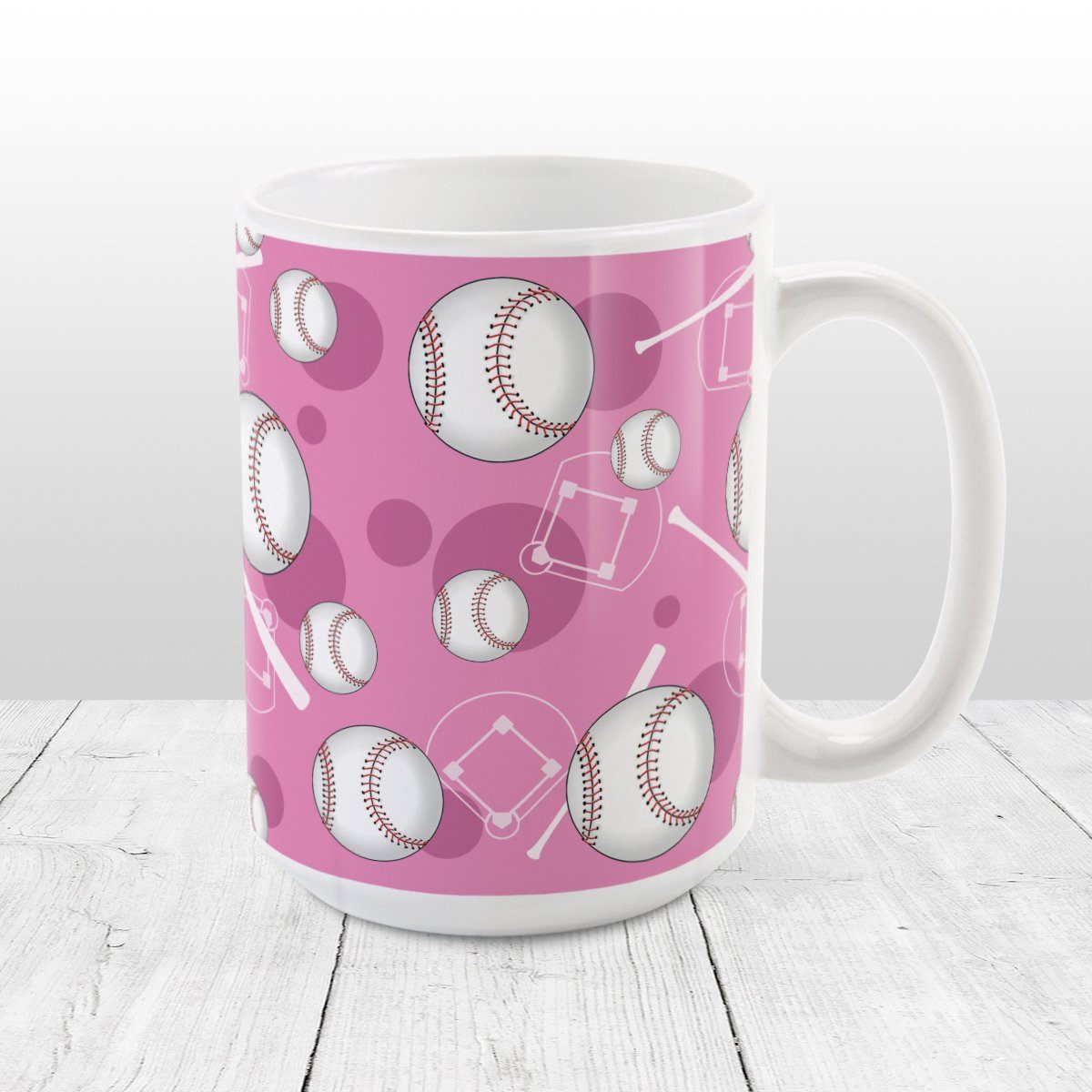 Baseball Themed Pattern Pink Mug at Amy's Coffee Mugs