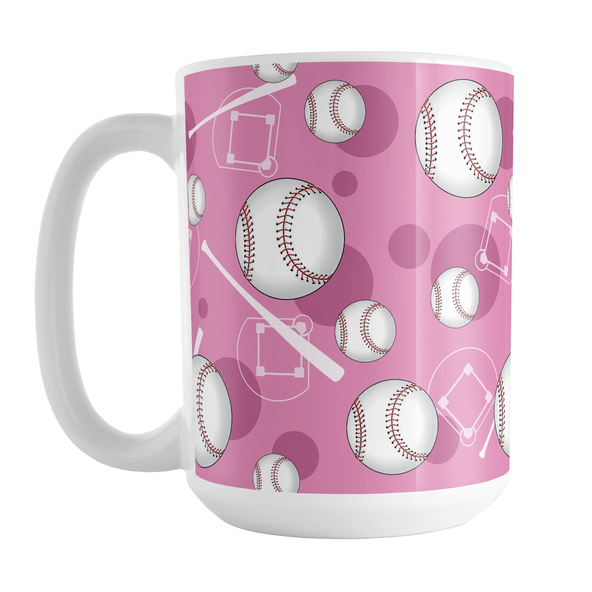 Baseball Themed Pattern - Pink Baseball Mug (15oz) at Amy's Coffee Mugs