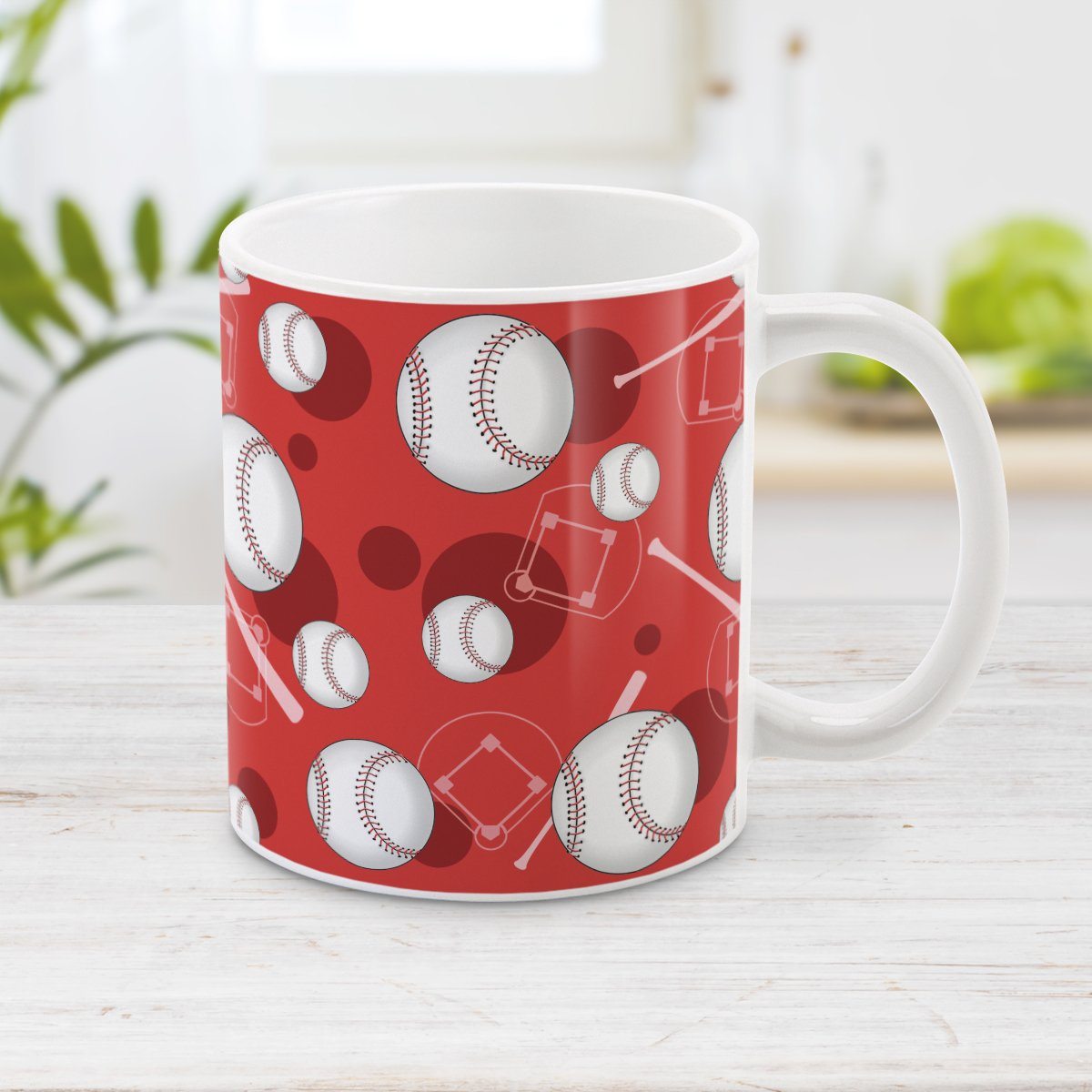 Red Baseball Mug - Baseball Themed Pattern Red Baseball Mug at Amy's Coffee Mugs