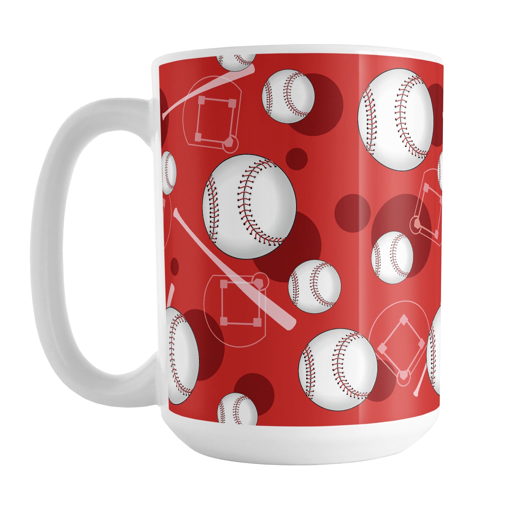 Baseball Themed Pattern - Red Baseball Mug (15oz) at Amy's Coffee Mugs