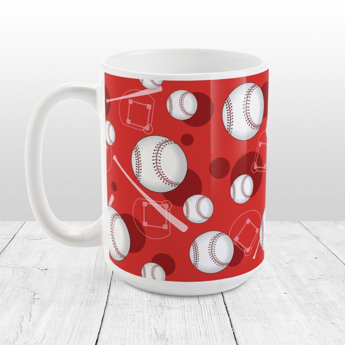 Baseball Themed Pattern Red Mug at Amy's Coffee Mugs