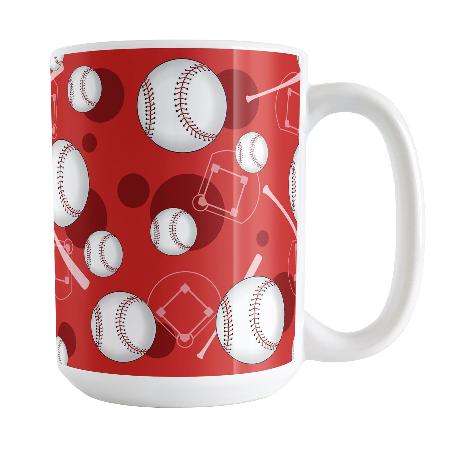 Baseball Themed Pattern - Red Baseball Mug (15oz) at Amy's Coffee Mugs