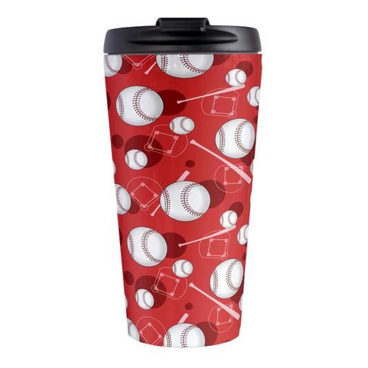 Baseball Themed Pattern - Red Baseball Travel Mug (15oz, stainless steel insulated) at Amy's Coffee Mugs