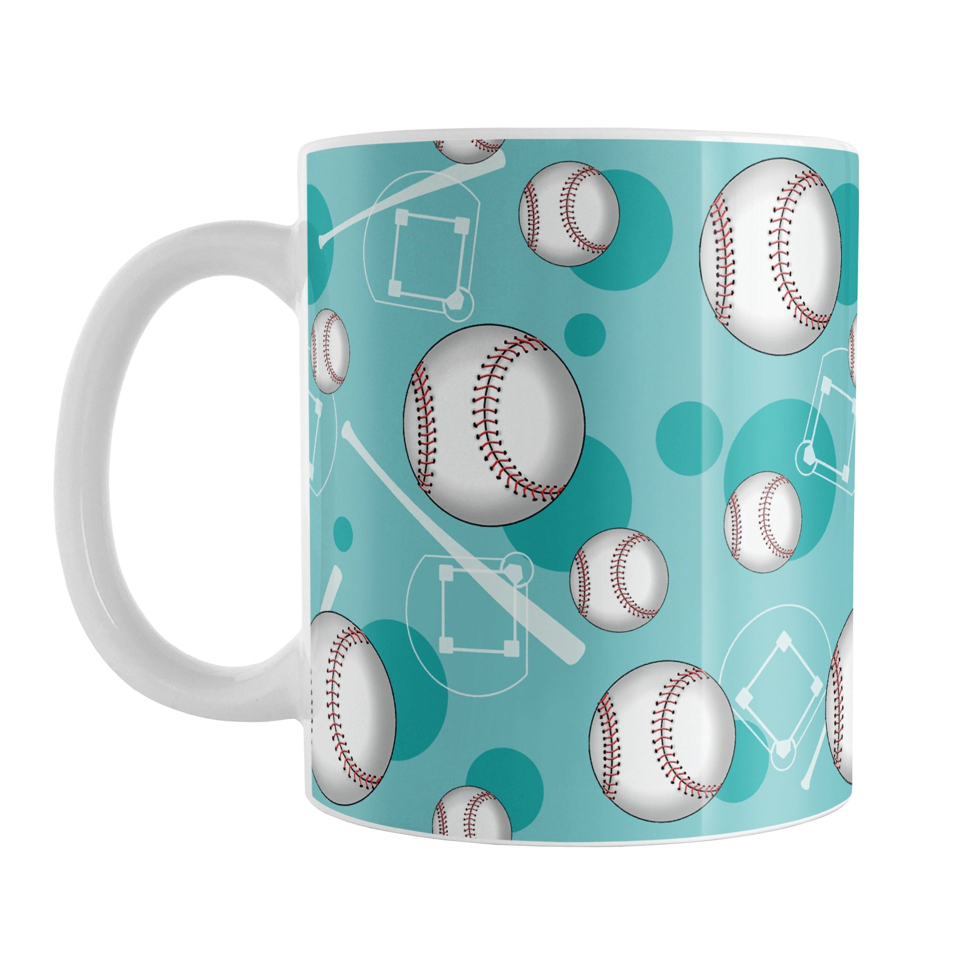 Baseball Themed Pattern - Teal Baseball Mug (11oz) at Amy's Coffee Mugs
