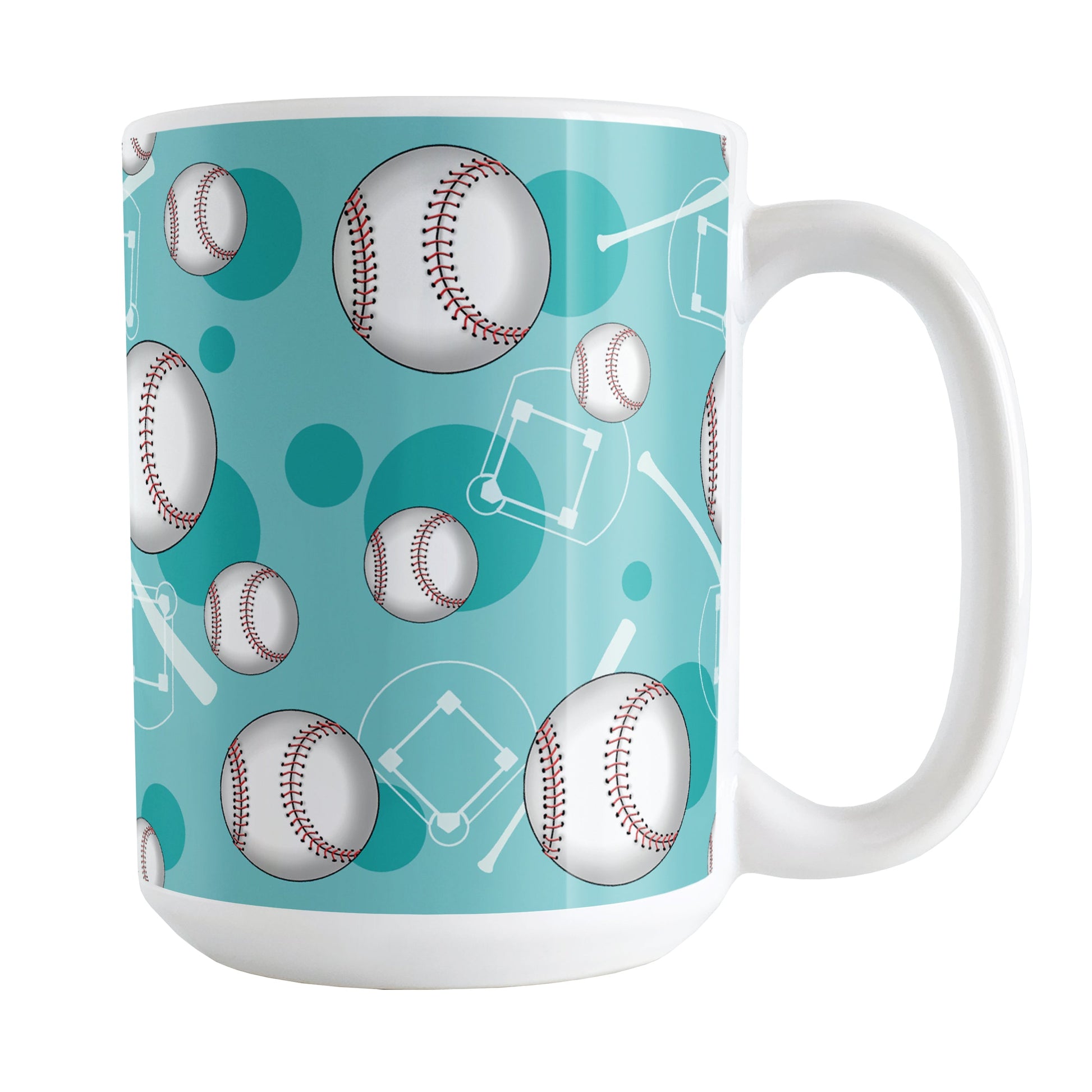 Baseball Themed Pattern - Teal Baseball Mug (15oz) at Amy's Coffee Mugs