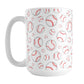Baseballs Pattern Mug (15oz) at Amy's Coffee Mugs. A ceramic coffee mug designed with hand-drawn baseballs in varying sizes in a pattern that wraps around the mug to the handle. It's perfect for anyone who loves the game of baseball.