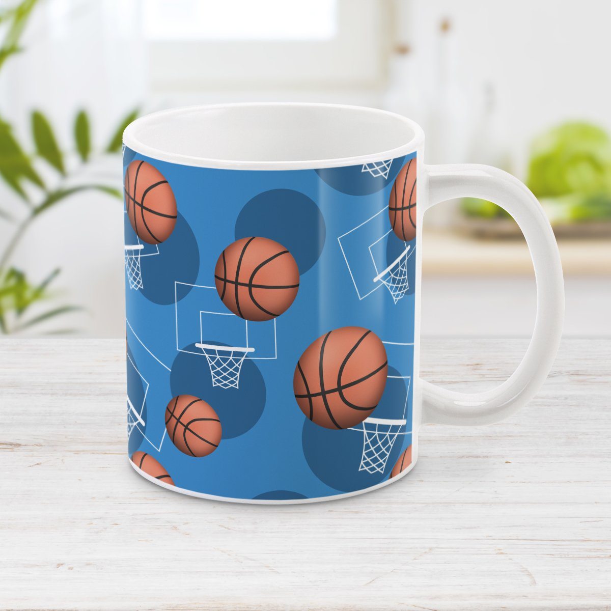 Blue Basketball Mug - Basketball Themed Pattern Blue Basketball Mug at Amy's Coffee Mugs