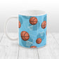 Basketball Themed Pattern Light Blue Mug at Amy's Coffee Mugs