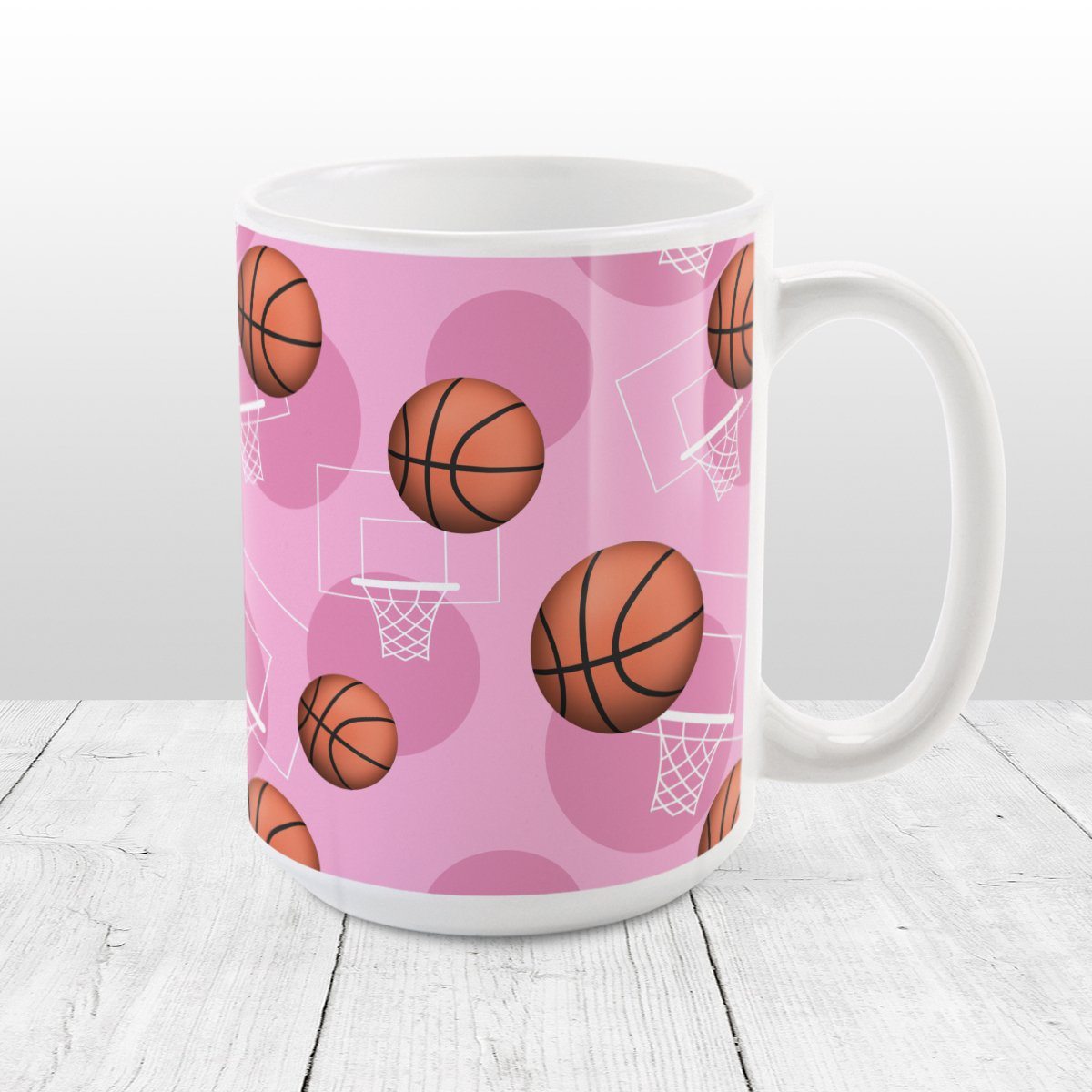 Basketball Themed Pattern Pink Mug at Amy's Coffee Mugs