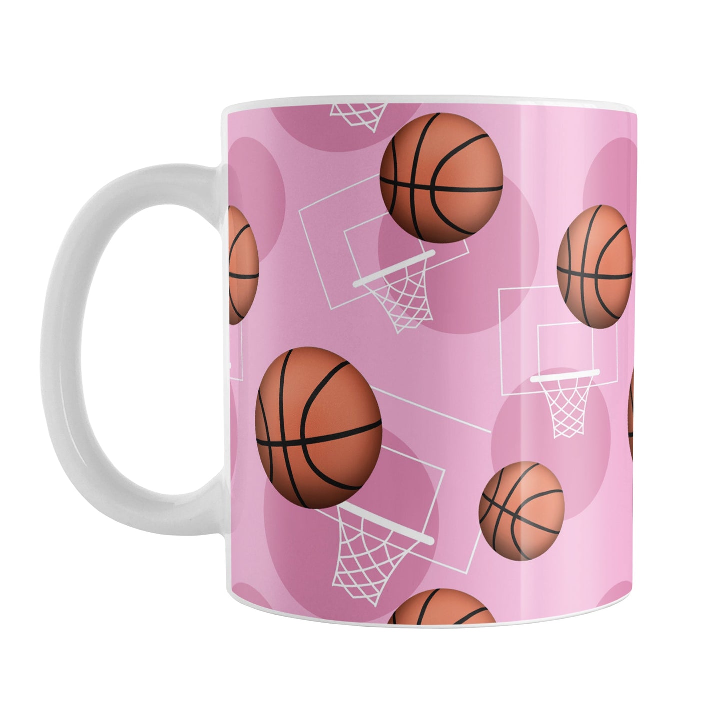 Basketball Themed Pattern - Pink Basketball Mug (11oz) at Amy's Coffee Mugs