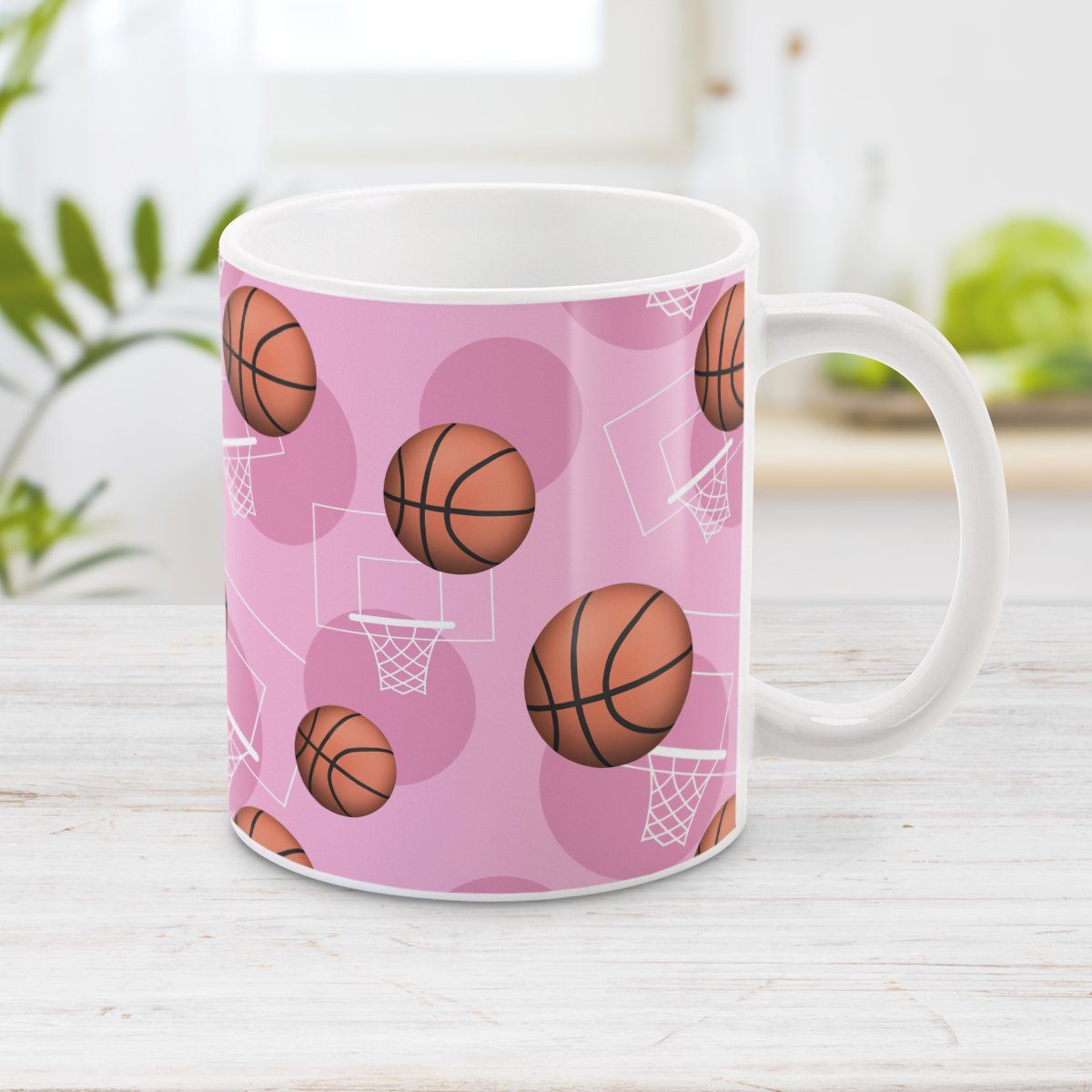 Pink Basketball Mug - Basketball Themed Pattern Pink Basketball Mug at Amy's Coffee Mugs