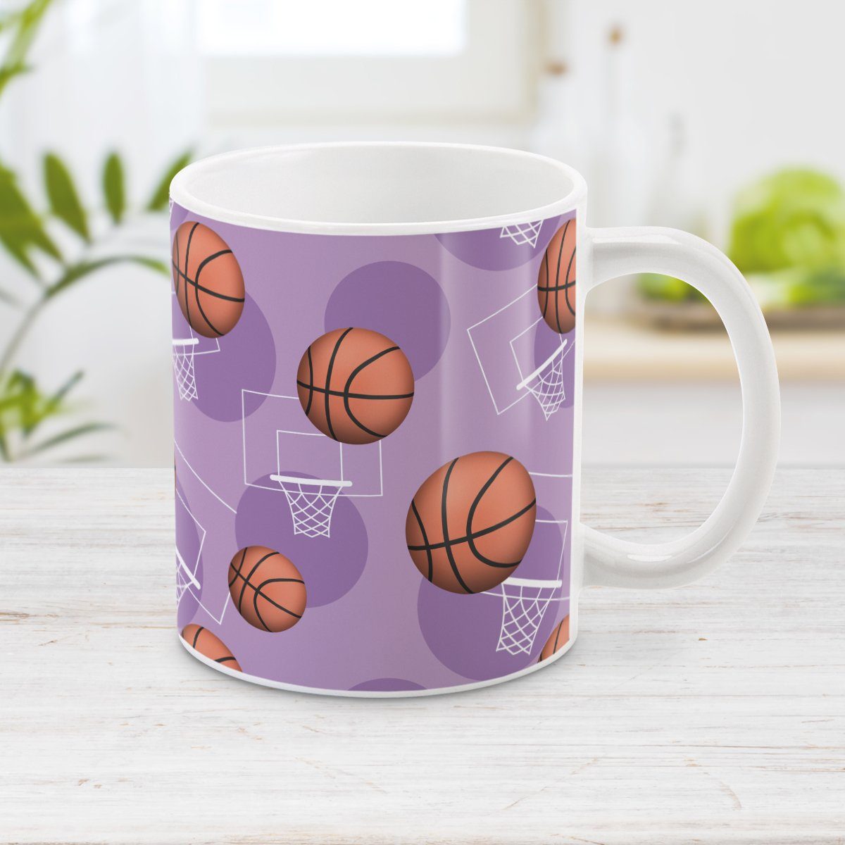 Purple Basketball Mug - Basketball Themed Pattern Purple Basketball Mug at Amy's Coffee Mugs