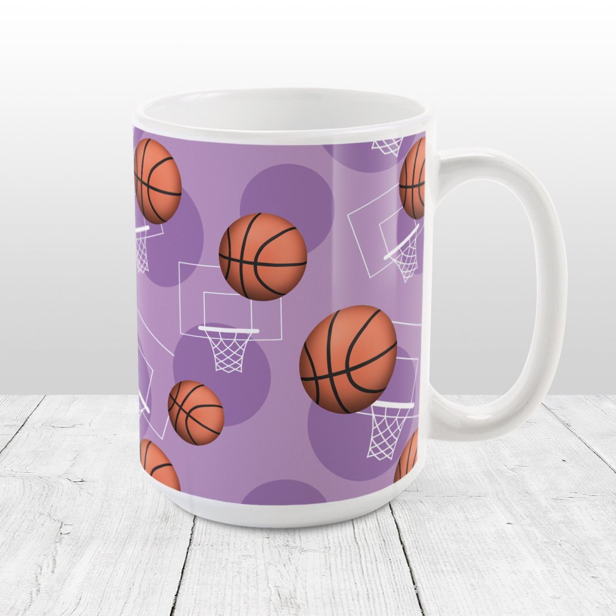 Basketball Themed Pattern Purple Mug at Amy's Coffee Mugs