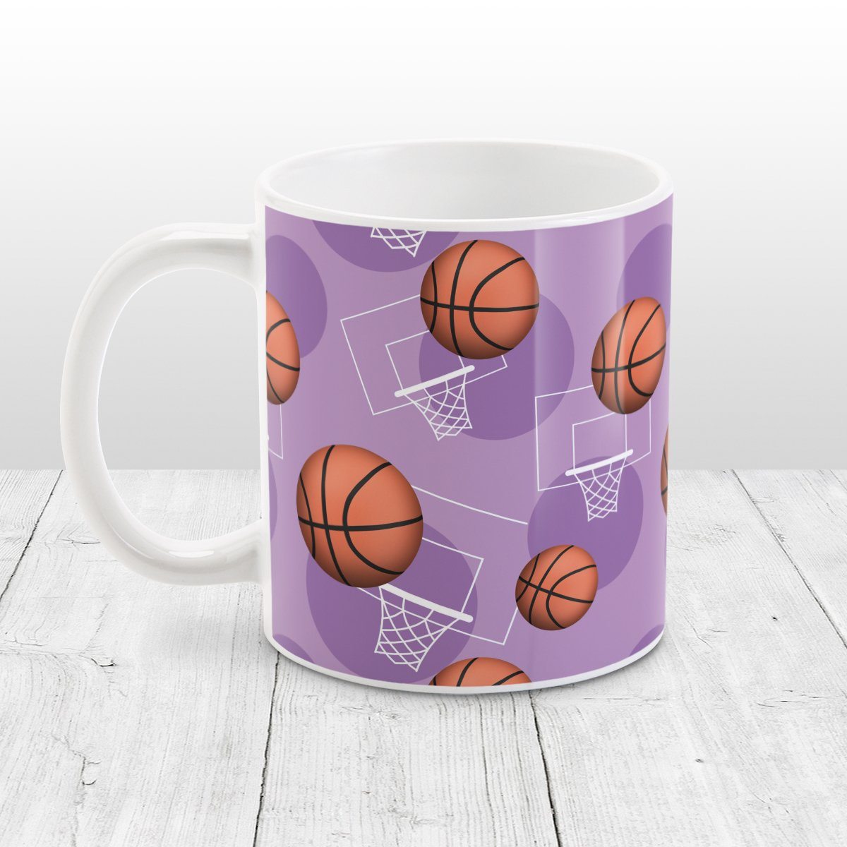 Basketball Themed Pattern Purple Mug at Amy's Coffee Mugs