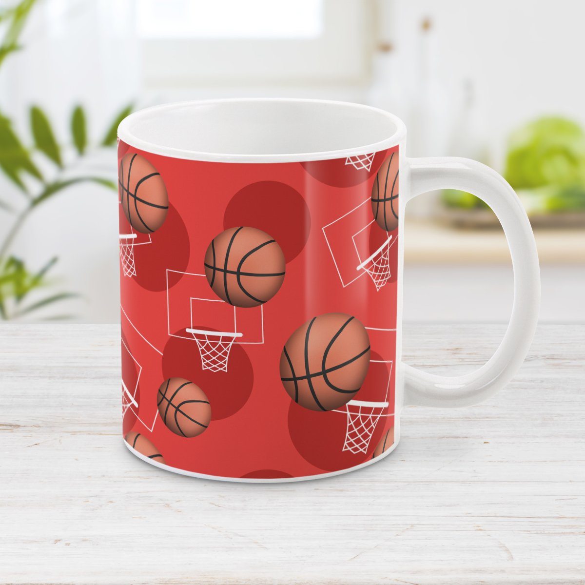 Red Basketball Mug - Basketball Themed Pattern Red Basketball Mug at Amy's Coffee Mugs