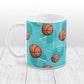 Basketball Themed Pattern Teal Mug at Amy's Coffee Mugs