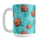 Basketball Themed Pattern - Teal Basketball Mug (15oz) at Amy's Coffee Mugs