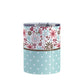 Berry Blue Summer Flowers Polka Dot Tumbler Cup (10oz) at Amy's Coffee Mugs. A stainless steel tumbler cup designed with a pretty floral pattern in a gorgeous berry pink color palette with light blue and brown along the top, and a light blue polka dot pattern along the bottom. These patterns wrap around the cup.