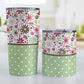 Berry Green Summer Flowers Polka Dot Tumbler Cups (20oz or 10oz) at Amy's Coffee Mugs. Stainless steel tumbler cups designed with a pretty floral pattern in a gorgeous berry pink color palette with sage green and brown along the top, and a sage green polka dot pattern along the bottom. These patterns wrap around the cups. Photo shows both sized cups on a table next to each other. 