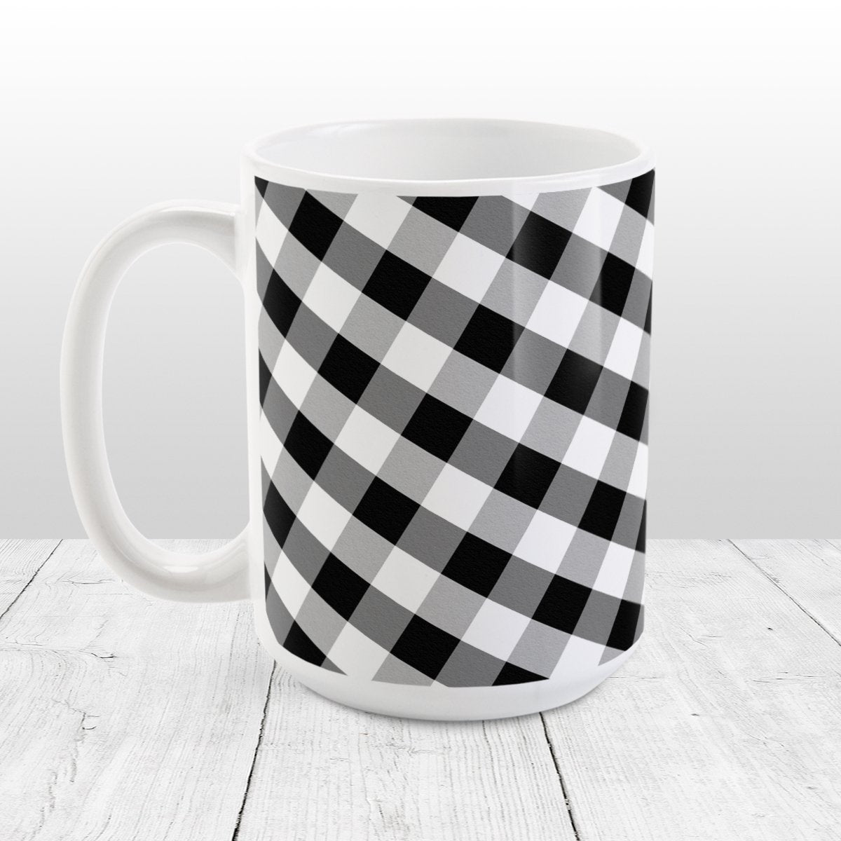 Black and White Gingham Mug (15oz) at Amy's Coffee Mugs