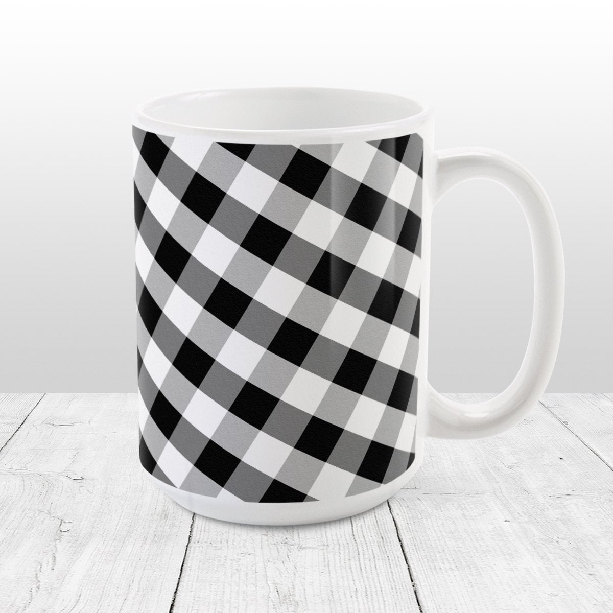 Black and White Gingham Mug (15oz) at Amy's Coffee Mugs