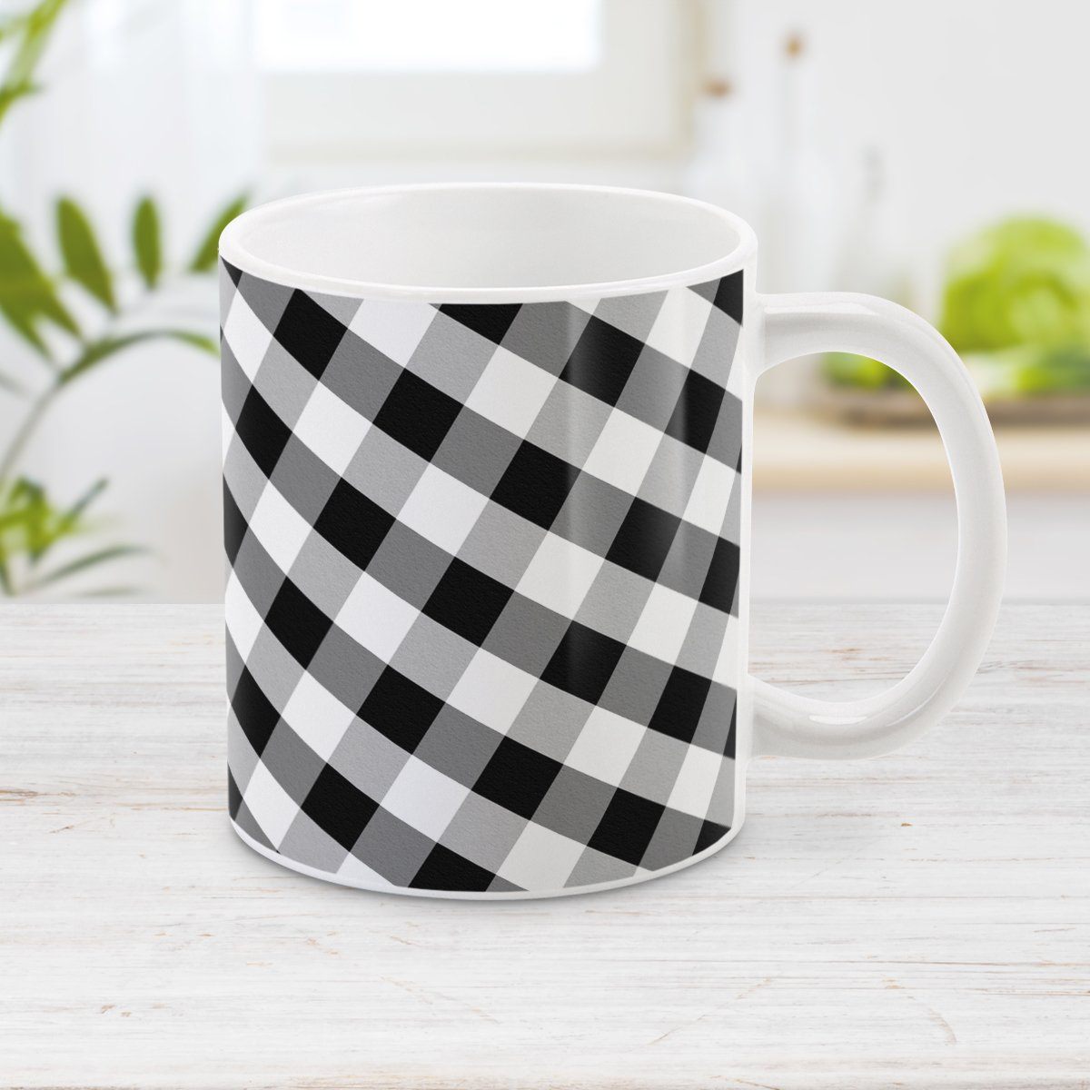 Black and White Gingham Mug (11oz) at Amy's Coffee Mugs