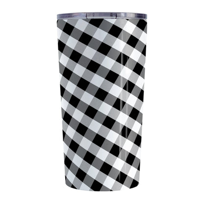 Black and White Gingham Tumbler Cup (20oz, stainless steel insulated) at Amy's Coffee Mugs