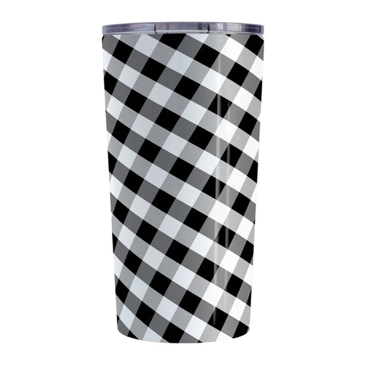 Black and White Gingham Tumbler Cup (20oz, stainless steel insulated) at Amy's Coffee Mugs