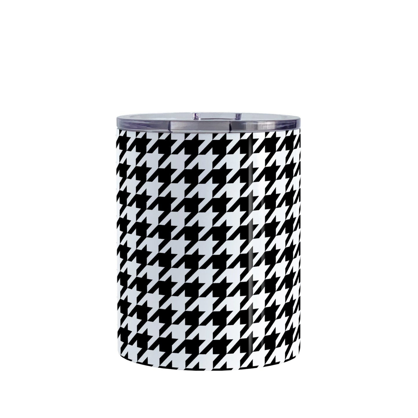 Black and White Houndstooth Tumbler Cup (10oz, stainless steel insulated) at Amy's Coffee Mugs