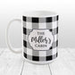 Black and White Personalized Buffalo Plaid Pattern Mug at Amy's Coffee Mugs