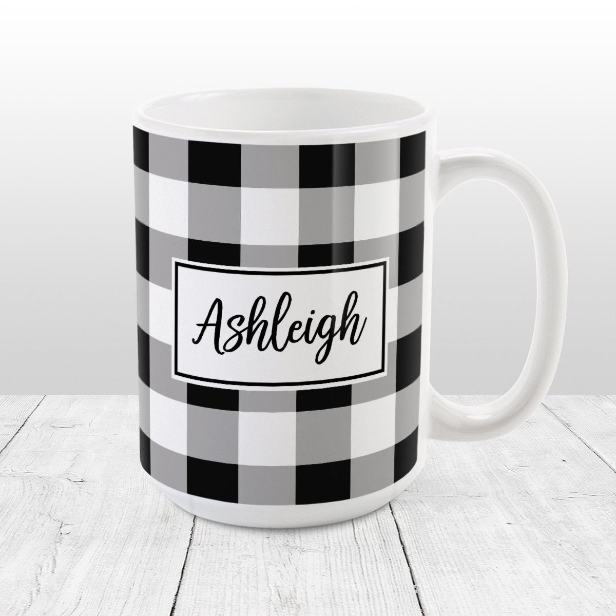 Personalized Black and White Buffalo Plaid Tumbler Cup – Amy's Coffee Mugs