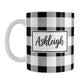 Black and White Personalized Name Buffalo Plaid Mug (11oz) at Amy's Coffee Mugs