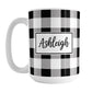 Black and White Personalized Name Buffalo Plaid Mug (15oz) at Amy's Coffee Mugs