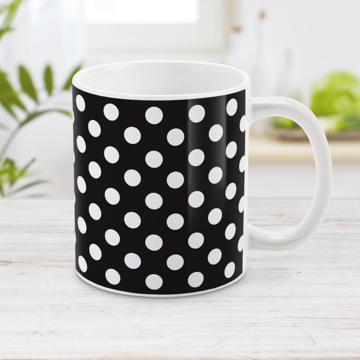 Black Polka Dot Mug - Black Polka Dot Pattern Mug at Amy's Coffee Mugs