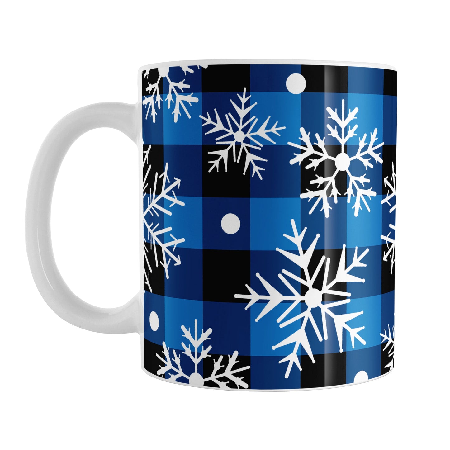 Blue and Black Buffalo Plaid Snowflake Mug (11oz) at Amy's Coffee Mugs