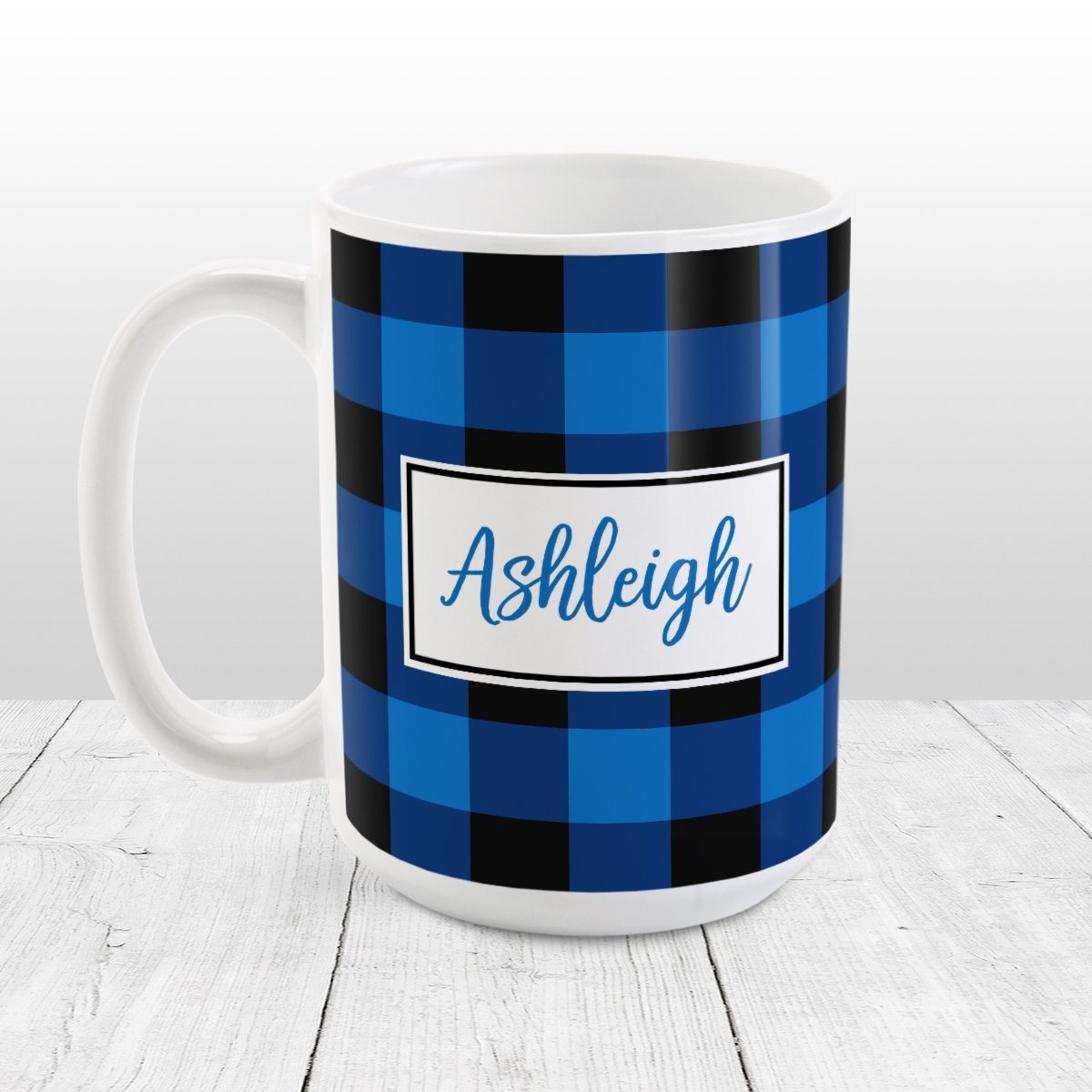 Personalized Blue and Black Buffalo Plaid Tumbler Cup – Amy's Coffee Mugs