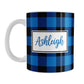 Blue and Black Personalized Name Buffalo Plaid Mug (11oz) at Amy's Coffee Mugs