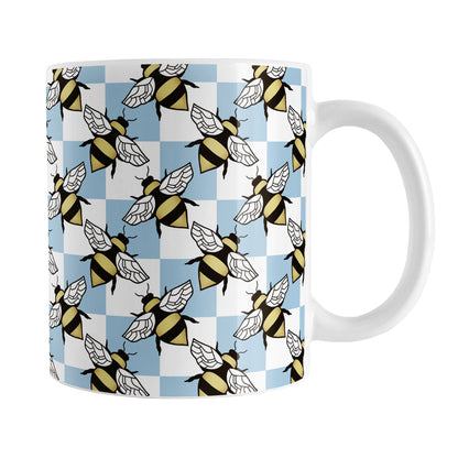 Blue Checkered Bee Mug (11oz) at Amy's Coffee Mugs