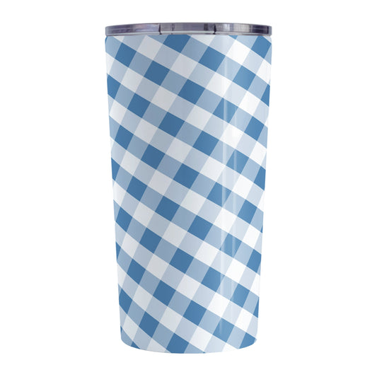 Blue Gingham Tumbler Cup (20oz, stainless steel insulated) at Amy's Coffee Mugs