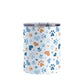 Blue Hearts and Paw Prints Tumbler Cup (10oz) at Amy's Coffee Mugs. A stainless steel insulated tumbler cup designed with a pattern of hearts and paw prints in orange and different shades of blue that wraps around the cup. This tumbler cup is perfect for people love dogs and cute paw print designs.