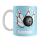 Bowling Ball and Pins Blue - Personalized Bowling Mug (11oz) at Amy's Coffee Mugs