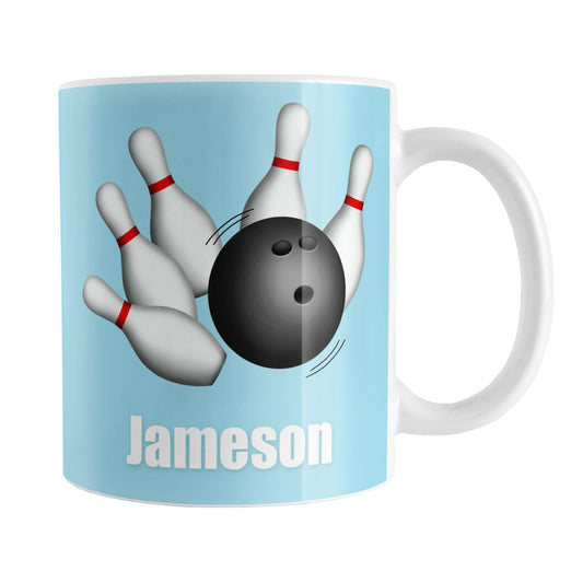 Bowling Ball and Pins Blue - Personalized Bowling Mug (11oz) at Amy's Coffee Mugs