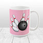 Bowling Ball and Pins Pink Bowling Mug at Amy's Coffee Mugs