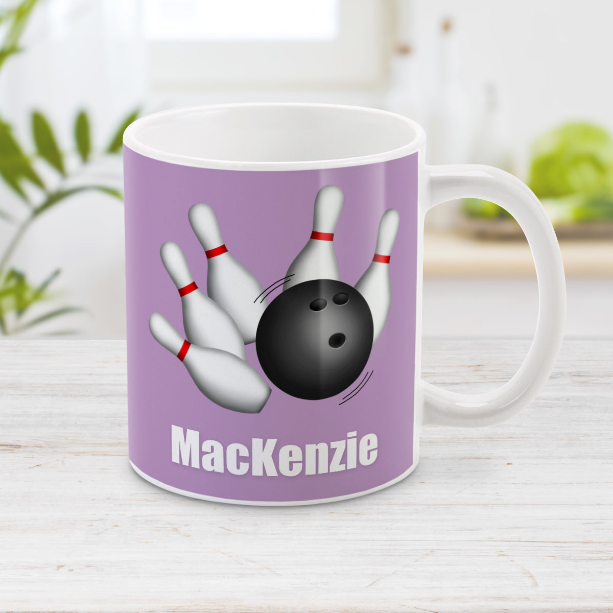 Bowling Ball and Pins Purple - Personalized Bowling Mug (11oz) at Amy's Coffee Mugs