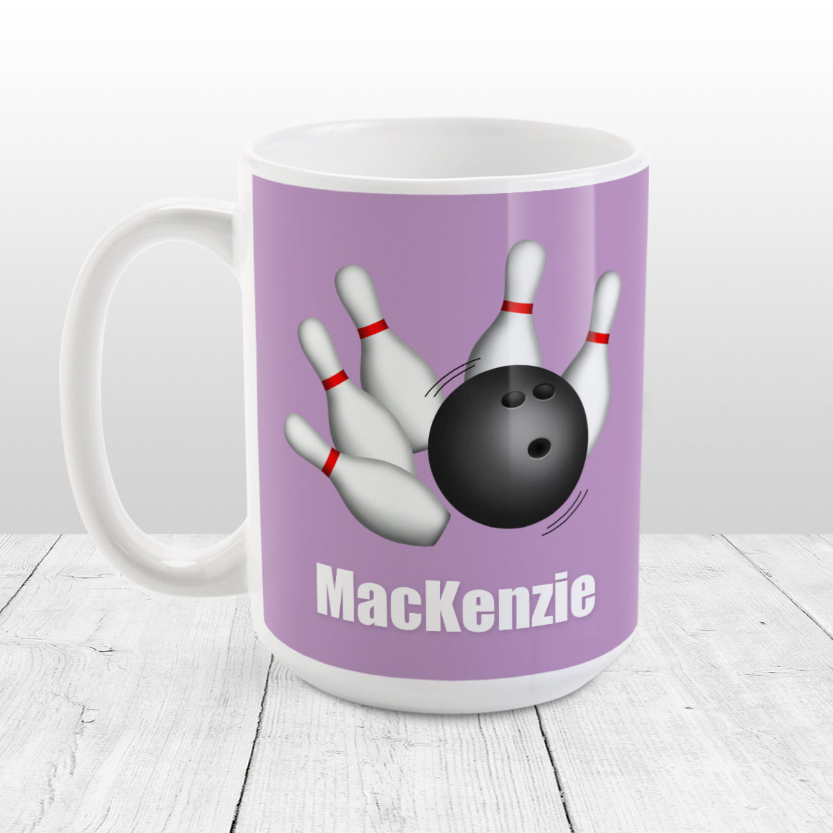 Bowling Ball and Pins Purple - Personalized Bowling Mug (15oz) at Amy's Coffee Mugs