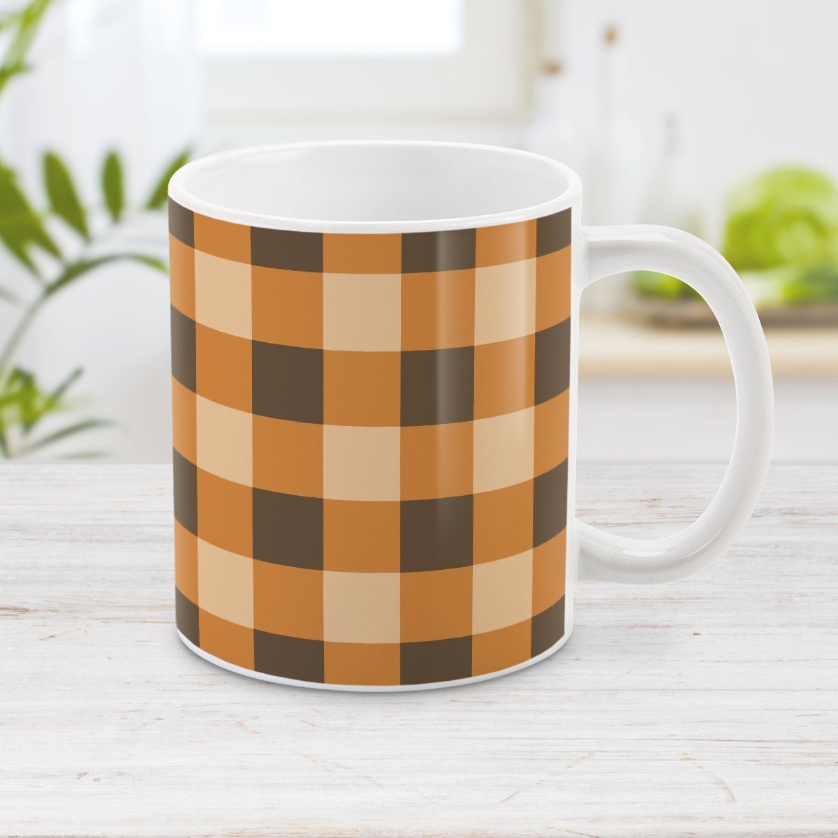 Brown and Orange Fall Buffalo Plaid Mug at Amy's Coffee Mugs