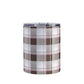 Brown Pink Plaid Tumbler Cup (10oz) at Amy's Coffee Mugs. A stainless steel insulated tumbler cup designed with a brown plaid pattern with pink accents that wraps around the cup. 